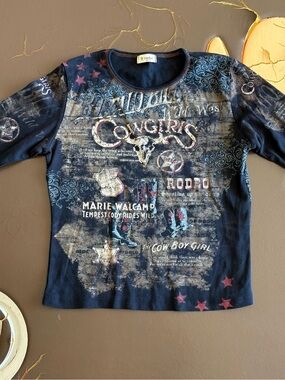 Cactus Navy Graphic 'Cowgirls' Short Sleeve Tee
